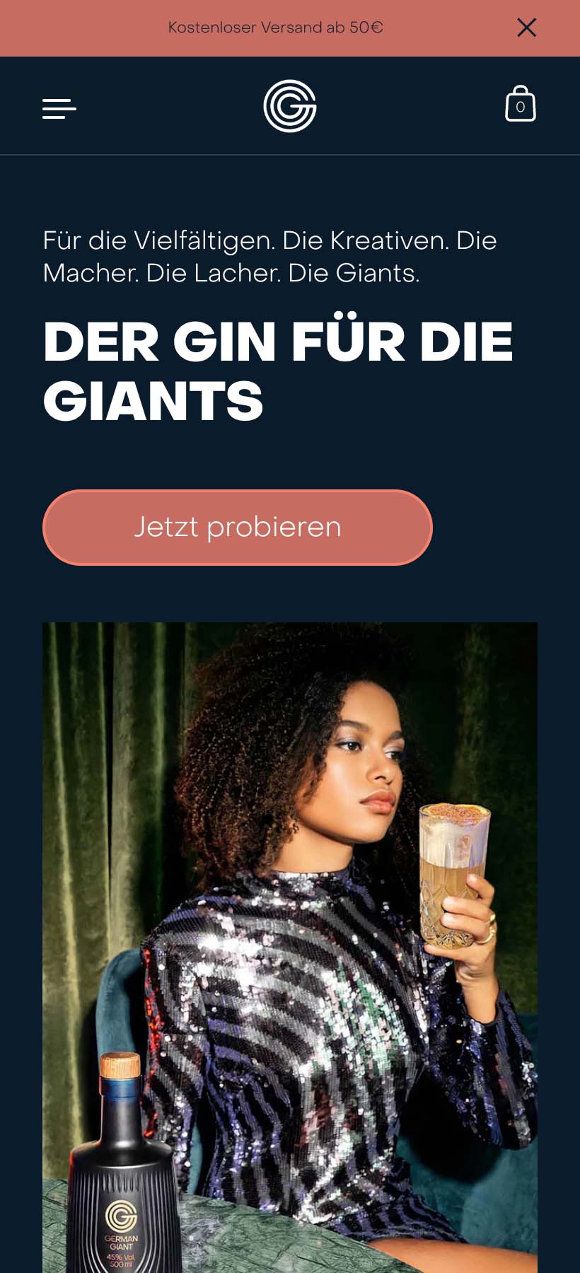 Screenshot der Startseite vom Onlineshop German Giant Gin