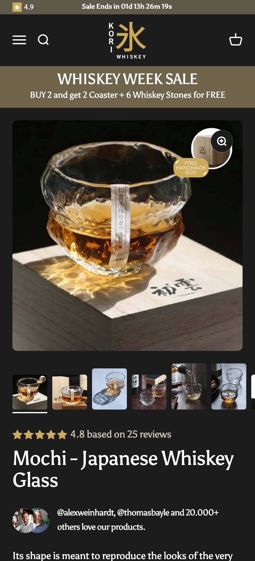 Screenshot einer Produktseite vom Onlineshop Kori Whiskey