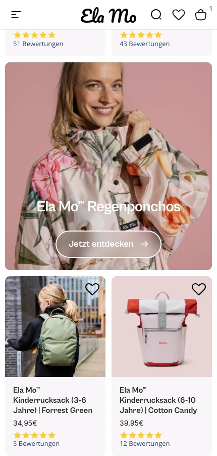 Ela Mo Mobile: Discovery-Seite