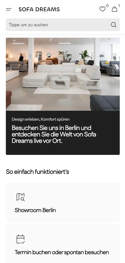 Sofa Dreams Mobile: Showroom mit Filter