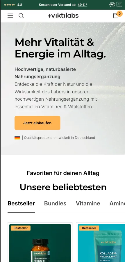 Viktilabs Mobile: Hero-Banner Startseite