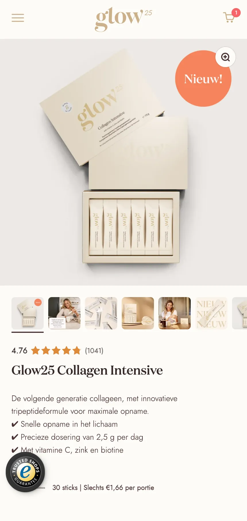 Glow25 Mobile: Kategorieseite