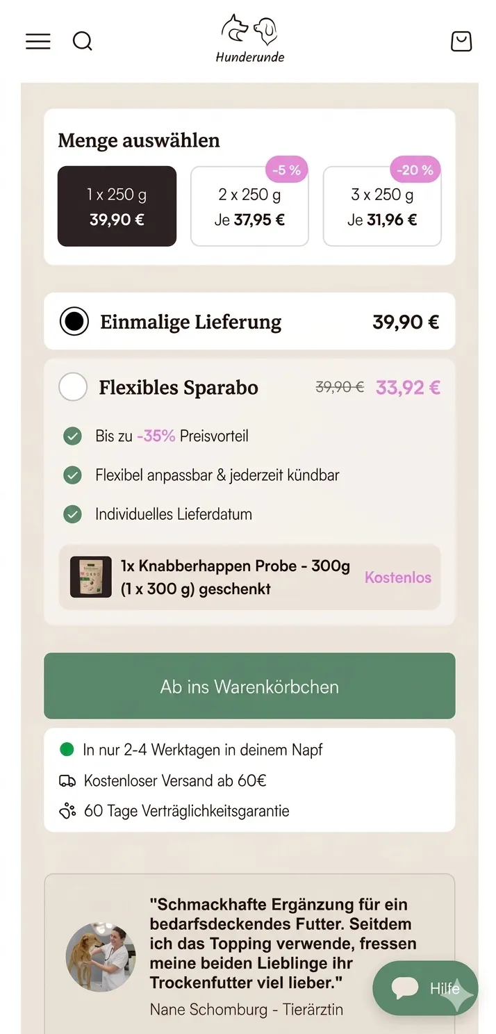 Hunderunde Mobile: Produktseite