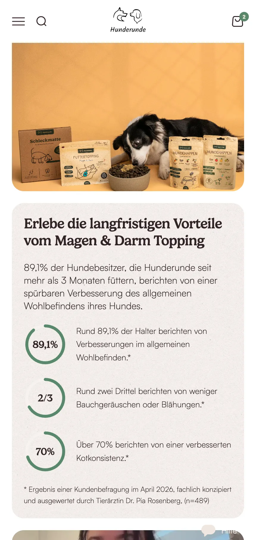 Hunderunde Mobile: Produktseite mit Statistiken