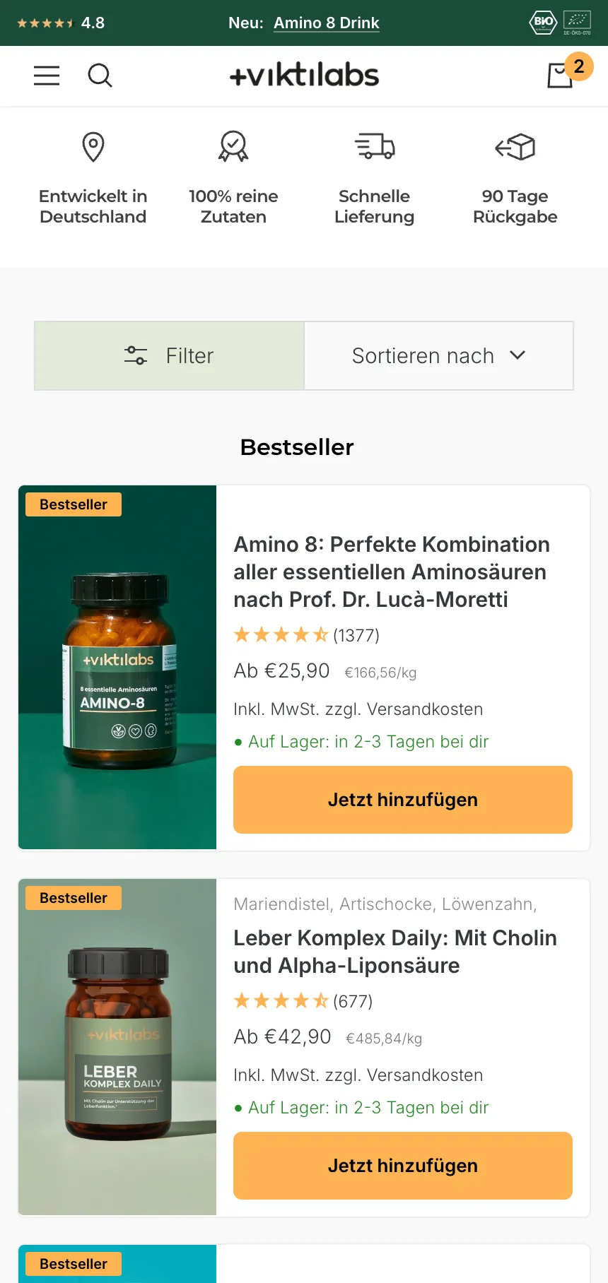 Viktilabs Mobile: Bestseller-Kollektion (A/B-Test-Variante)