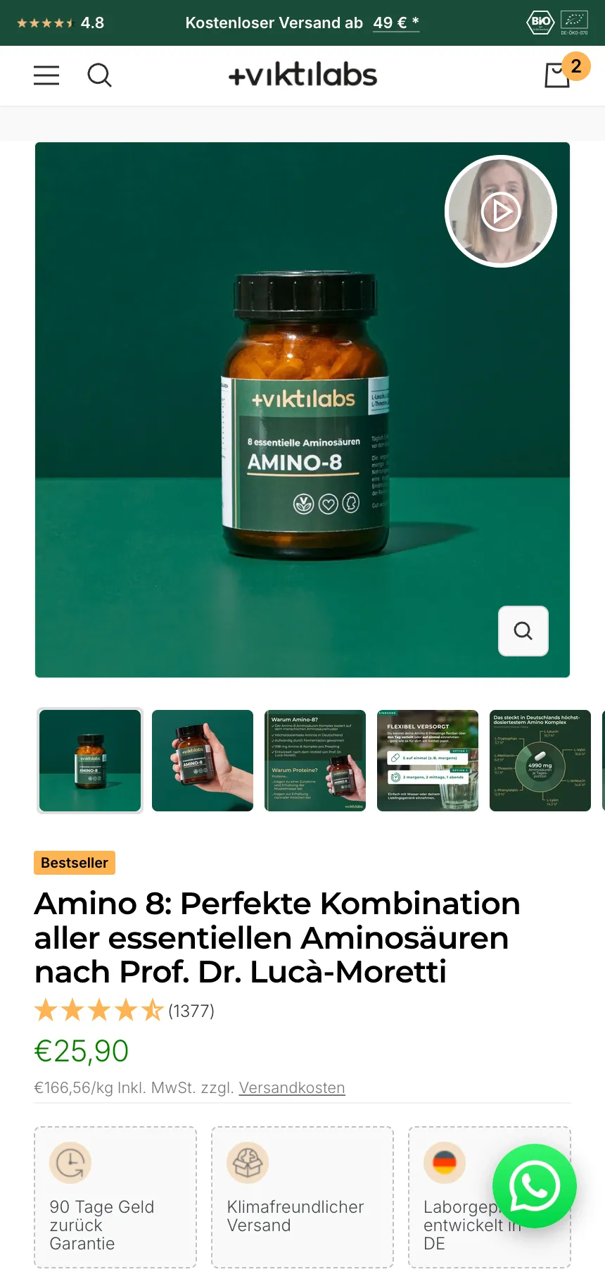 Viktilabs Mobile: Produktseite Amino 8